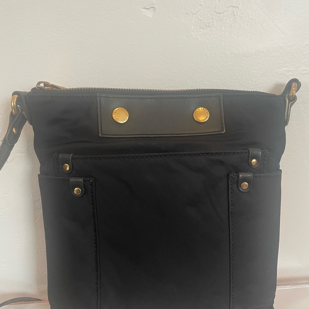 Black Nylon Crossbody Bag with Gold Accents - Picture 8 of 11